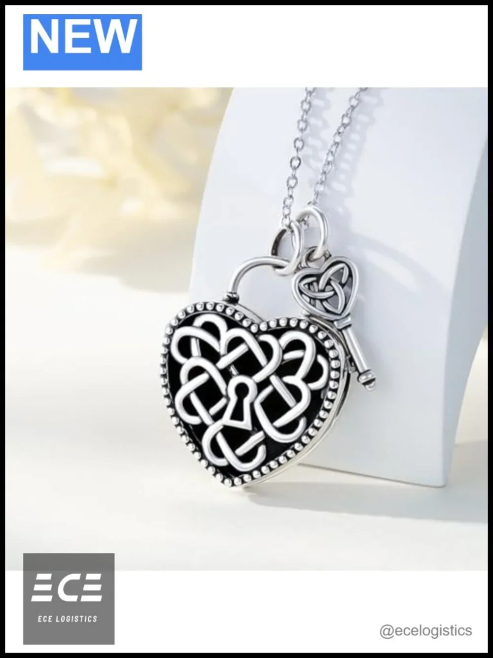 Cuoka 925 Sterling Silver Heart Key Locket Necklace Celtic Knot Photo Pendant